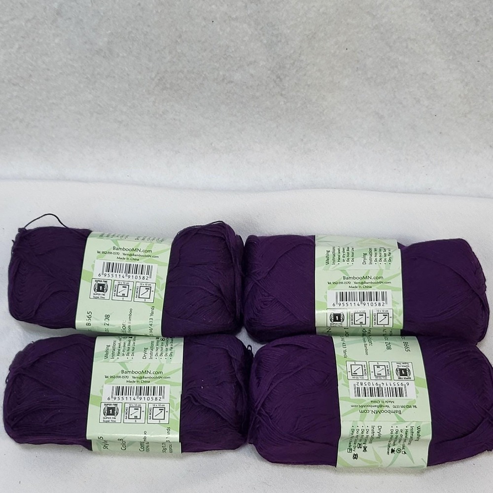 BambooMN 100% Bamboo Yarn Lot 4 Skeins Purple Super Fine‎ 433 Yards